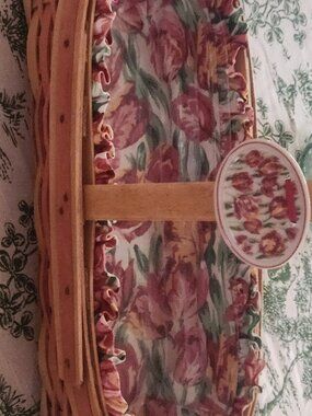 Longaberger 1995 May Series Tulip Basket Floral Liner & Protector & Hang Tag